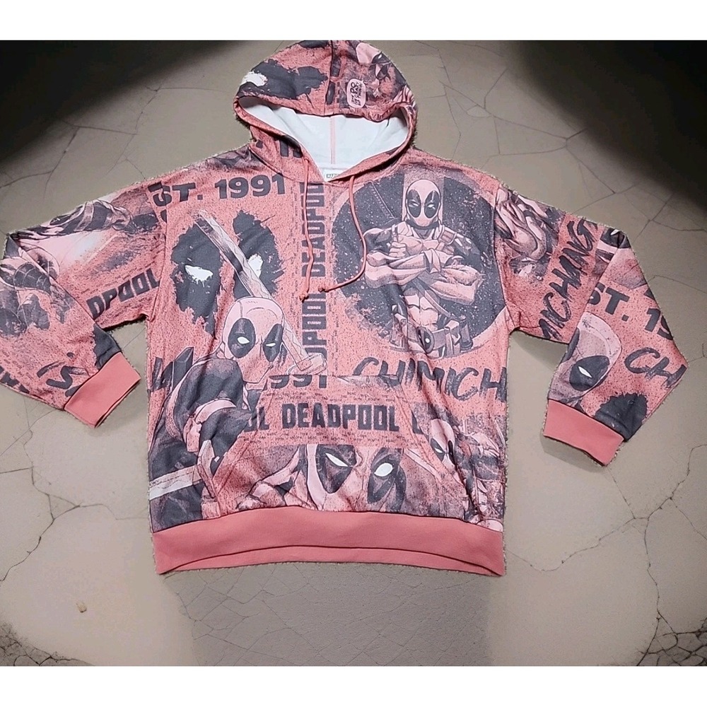 Deadpool Graphic Pullover Hoodie‎ Sweatshirt Medium Lightweight NWT